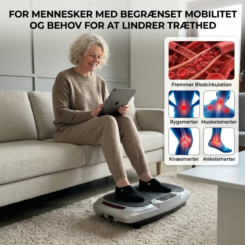 AVA Vibrationstræner Max helkropsplade i brug med LCD-display og fjernbetjening